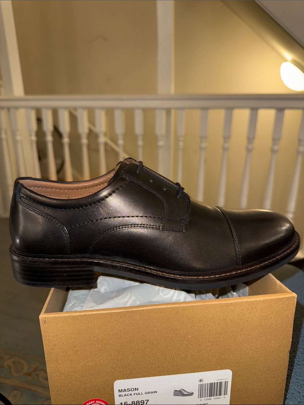 Mason Black Leather Cap-Toe Derby Dress Shoe